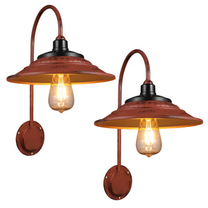 Red Solar Barn Lights for Outside, 2PCS Waterproof Solar Wall Light Fixture, Rustic Vintage Metal Gooseneck Solar Wall Mount Lights with Gold Interior, for Outdoor Barn Shed Farmhouse Porch