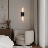 XIFEINIU Wall Sconces Set of Two - Black Bathroom Sconces Wall Lighting with Threaded Glass Wall Lighting Fixtures Mounted Lamps for Bedroom, Bathroom, Living Room, Hallway (Black Water Pattern)