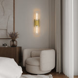 XIFEINIU Wall Sconces Set of Two - Gold Bathroom Sconces Wall Lighting with Threaded Glass Wall Lighting Fixtures Mounted Lamps for Bedroom, Bathroom, Living Room, Hallway (Gold Water Pattern)
