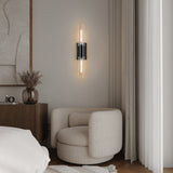 XIFEINIU Wall Sconces Set of Two - Black Bathroom Sconces Wall Lighting with Clear Glass Wall Lighting Fixtures Mounted Lamps for Bedroom, Bathroom, Living Room, Hallway (Black Clear)