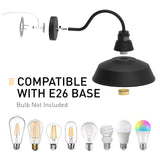 XIFEINIU 12.4" Dome Gooseneck Barn Light, Outdoor Anti-Rust&Waterproof Farmhouse Wall Sconce, Outdoor Wall Lanterns for Porch/Patio, E26 Base 100W Max(Black 1-Pack Motion Sensor Outdoor Lights)