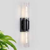 LIBOZMKO Bathroom Sconces Wall Lighting, 21" Bathroom Vanity Light Fixtures 2-Light Modern Wall Sconce with Clear Shade Black Vanity Light for Mirror Living Room Bedroom Hallway E26 T10 Bulbs(Excluded)