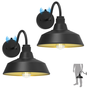 XIFEINIU 12.4" Dome Gooseneck Barn Light, Outdoor Anti-Rust&Waterproof Farmhouse Wall Sconce, Outdoor Wall Lanterns for Porch/Patio, E26 Base 100W Max(Black 2-Pack Dusk to Dawn Outdoor Lighting)