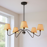LIBOZMKO Boho Rattan Chandelier for Dining Room, 34" 5-Light Rustic Pendant Light Fixtures for Kitchen Island Adjustable Pendant Lighting Black Chandelier for Kitchen Island Dining Room Living Room
