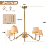 LIBOZMKO Boho Rattan Chandelier for Dining Room, 34" 5-Light Rustic Pendant Lights for Kitchen Island Adjustable Pendant Lighting Fixtures Gold Chandelier for Kitchen Island Dining Room Living Room
