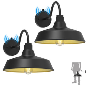 XIFEINIU 14.5" Dome Gooseneck Barn Light, Outdoor Anti-Rust&Waterproof Farmhouse Wall Sconce, Outdoor Wall Lanterns for Porch/Patio, E26 Base 100W Max(Black 2-Pack Dusk to Dawn Outdoor Lighting)