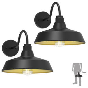 XIFEINIU 14.5" Dome Gooseneck Barn Light, Outdoor Anti-Rust&Waterproof Farmhouse Wall Sconce, Outdoor Wall Lanterns for Porch/Patio, E26 Base 100W Max(Black 2-Pack Exterior Lighting Fixtures)