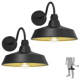 XIFEINIU 14.5" Dome Gooseneck Barn Light, Outdoor Anti-Rust&Waterproof Farmhouse Wall Sconce, Outdoor Wall Lanterns for Porch/Patio, E26 Base 100W Max(Black 2-Pack Exterior Lighting Fixtures)