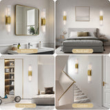 XIFEINIU Wall Sconces Set of Two - Gold Bathroom Sconces Wall Lighting with Threaded Glass Wall Lighting Fixtures Mounted Lamps for Bedroom, Bathroom, Living Room, Hallway (Gold Water Pattern)