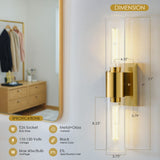 LIBOZMKO Bathroom Sconces Wall Lighting, 21" Bathroom Vanity Light Fixtures 2-Light Gold Vanity Light with Clear Shade Modern Wall Sconce for Mirror Living Room Bedroom Hallway E26 T10 Bulbs