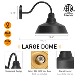 XIFEINIU 12.4" Dome Gooseneck Barn Light, Outdoor Anti-Rust&Waterproof Farmhouse Wall Sconce, Outdoor Wall Lanterns for Porch/Patio, E26 Base 100W Max(Black 2-Pack Dusk to Dawn Outdoor Lighting)