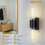 LIBOZMKO Bathroom Sconces Wall Lighting, 21" Bathroom Vanity Light Fixtures 2-Light Modern Wall Sconce with Clear Shade Black Vanity Light for Mirror Living Room Bedroom Hallway E26 T10 Bulbs(Excluded)