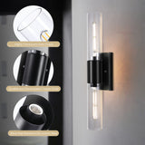 XIFEINIU Wall Sconces Set of Two - Black Bathroom Sconces Wall Lighting with Clear Glass Wall Lighting Fixtures Mounted Lamps for Bedroom, Bathroom, Living Room, Hallway (Black Clear)