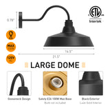 XIFEINIU 14.5" Dome Gooseneck Barn Light, Outdoor Anti-Rust&Waterproof Farmhouse Wall Sconce, Outdoor Wall Lanterns for Porch/Patio, E26 Base 100W Max(Black 2-Pack Exterior Lighting Fixtures)