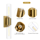 LIBOZMKO Bathroom Sconces Wall Lighting, 21" Bathroom Vanity Light Fixtures 2-Light Gold Vanity Light with Clear Shade Modern Wall Sconce for Mirror Living Room Bedroom Hallway E26 T10 Bulbs
