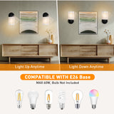 XIFEINIU Bathroom Wall Sconce Set of Two with Frosted Glass Shades, Modern Indoor Vanity Wall Light for Mirror Bedroom Living Room Stairs(Black, Max 60W E26 Base)