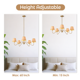 LIBOZMKO Boho Rattan Chandelier for Dining Room, 34" 5-Light Rustic Pendant Lights for Kitchen Island Adjustable Pendant Lighting Fixtures Gold Chandelier for Kitchen Island Dining Room Living Room