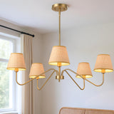 XIFEINIU 34" Rattan Chandelier - 5 Lights Boho Rustic Industrial Pendant Light Handmade Ceiling Hanging Lamp Large Modern Pendant Light Fixtures for Dining Room, Kitchen Island, Foyer, Living Room (Gold)