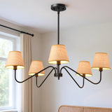 XIFEINIU 34" Rattan Chandelier - 5 Lights Boho Rustic Industrial Pendant Light Handmade Ceiling Hanging Lamp Large Modern Pendant Light Fixtures for Dining Room, Kitchen Island, Foyer, Living Room (Black)