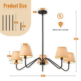 XIFEINIU 34" Rattan Chandelier - 5 Lights Boho Rustic Industrial Pendant Light Handmade Ceiling Hanging Lamp Large Modern Pendant Light Fixtures for Dining Room, Kitchen Island, Foyer, Living Room (Black)