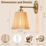 XIFEINIU Wall Sconces Set of Two - Handmade Boho Rattan Wall Sconces Indoor Wood Wicker Mounted Lamps for Kitchen Island Living Room Restaurant (2 Pack)
