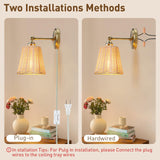 XIFEINIU Wall Sconces Set of Two - Handmade Boho Rattan Wall Sconces Indoor Wood Wicker Mounted Lamps for Kitchen Island Living Room Restaurant (2 Pack)