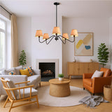 XIFEINIU 34" Rattan Chandelier - 5 Lights Boho Rustic Industrial Pendant Light Handmade Ceiling Hanging Lamp Large Modern Pendant Light Fixtures for Dining Room, Kitchen Island, Foyer, Living Room (Black)