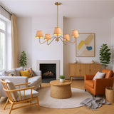 XIFEINIU 34" Rattan Chandelier - 5 Lights Boho Rustic Industrial Pendant Light Handmade Ceiling Hanging Lamp Large Modern Pendant Light Fixtures for Dining Room, Kitchen Island, Foyer, Living Room (Gold)