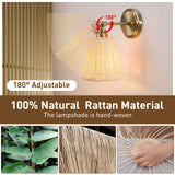 XIFEINIU Wall Sconces Set of Two - Handmade Boho Rattan Wall Sconces Indoor Wood Wicker Mounted Lamps for Kitchen Island Living Room Restaurant (2 Pack)