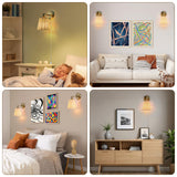 XIFEINIU Wall Sconces Set of Two - Handmade Boho Rattan Wall Sconces Indoor Wood Wicker Mounted Lamps for Kitchen Island Living Room Restaurant (2 Pack)