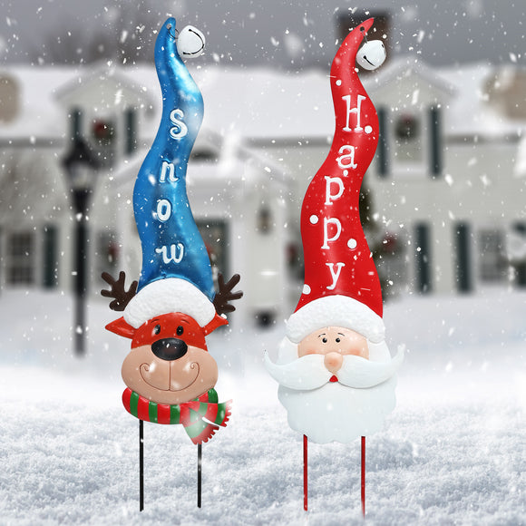XIFEINIU Metal Christmas Yard Stakes Decor, 2PCS Santa Claus Reindeer Waterproof Garden Stake Decorative Welcome Sign for Outdoor Garden Yard Lawn Patio Pathway Winter Christmas Ornament Decorations