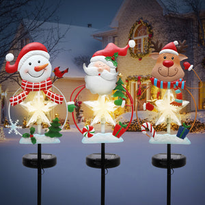 XIFEINIU Christmas Snowman Santa Deer Stake Lights with Star