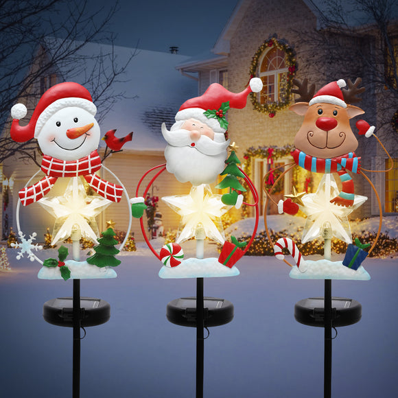 XIFEINIU Christmas Snowman Santa Deer Stake Lights with Star