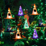 XIFEINIU Halloween Witch Hat String Lights Decorations, 8PCS Battery Powered Witch Hat Lights with Remote, 8 Lighting Modes and Timer, Hanging Decor for Outdoor Garden Yard Tree Party-Black Orange Purple Green