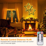 XIFEINIU Christmas Window Star Lights Set of 5, Pine Needle Hang Star Lights with 8 Lighting Modes and Timer, Battery Operated Waterproof Christmas Decorations for Indoor Outdoor Garden Patio Porch