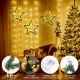 XIFEINIU Christmas Window Star Lights Set of 5, Pine Needle Hang Star Lights with 8 Lighting Modes and Timer, Battery Operated Waterproof Christmas Decorations for Indoor Outdoor Garden Patio Porch