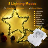 XIFEINIU Christmas Window Star Lights Set of 5, Pine Needle Hang Star Lights with 8 Lighting Modes and Timer, Battery Operated Waterproof Christmas Decorations for Indoor Outdoor Garden Patio Porch