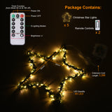 XIFEINIU Christmas Window Star Lights Set of 5, Pine Needle Hang Star Lights with 8 Lighting Modes and Timer, Battery Operated Waterproof Christmas Decorations for Indoor Outdoor Garden Patio Porch
